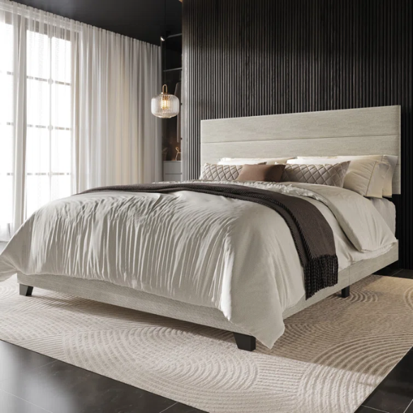 Modern King Size Upholstered Bed with Horizontal Channel Tufted Headboard – Simple, Sophisticated Design for a Contemporary Bedroom