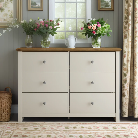 Modern 6-Drawer Double Dresser with Angled Sled Legs and Round Metal Hardware
