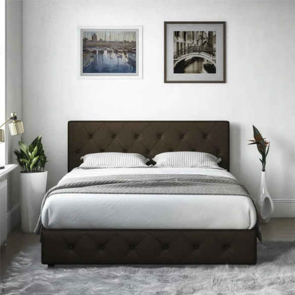 Luxurious Faux Leather Platform Bed – Full Double Size with Sleek Modern Design