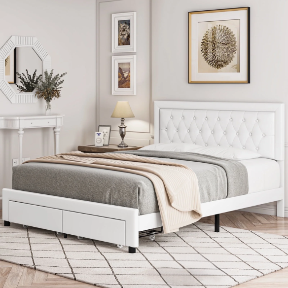 Luxurious King Size Velvet Tufted Upholstered Bed Frame with Adjustable Headboard, Button Tufting, and Nailhead Trim – No Box Spring Needed for Superior Support and Comfort