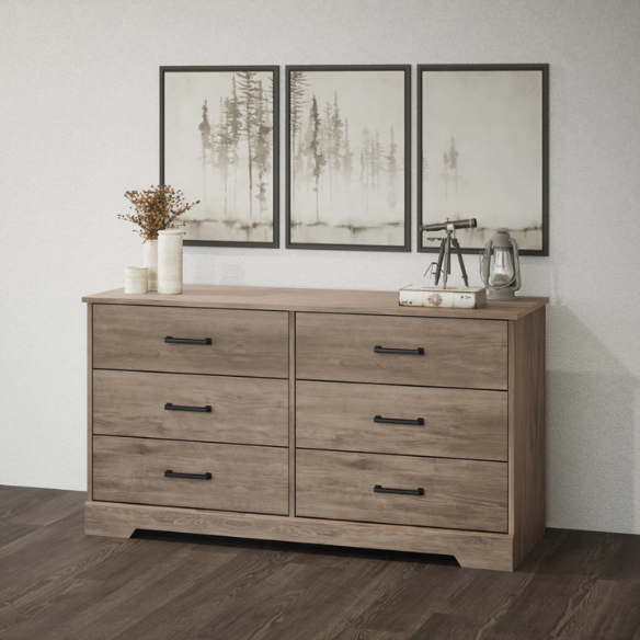Rustic Modern 6-Drawer 53.25" W Double Dresser with Timeless Farmhouse Charm