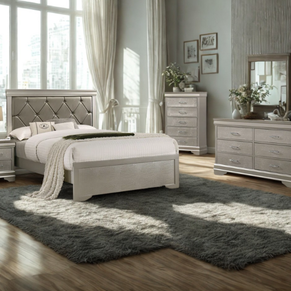 Luxurious 4-Piece Full Double Bedroom Set – Glamorous Faux Leather Design with Elegant Detailing
