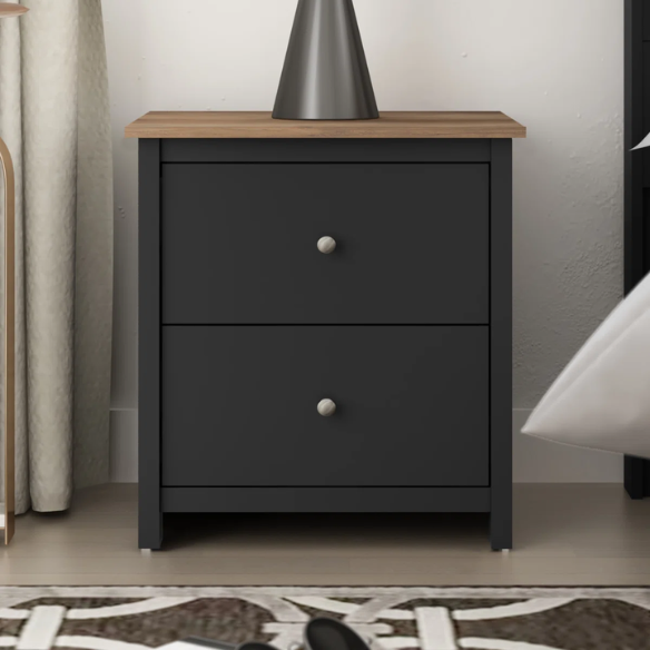 2-Drawer Nightstand – Neutral Engineered Wood, Streamlined Rectangular Design, Four Block Legs, Convenient Storage with Roller-Glide Drawers & Metal Knobs, Perfect for Traditional & Contemporary Bedroom