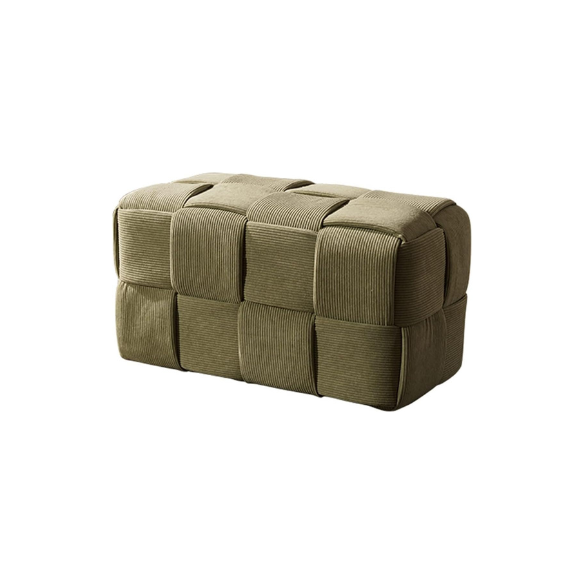 Olive Green Velvet Ottoman - Modern Square Woven Footrest with Resilient Sponge Filling