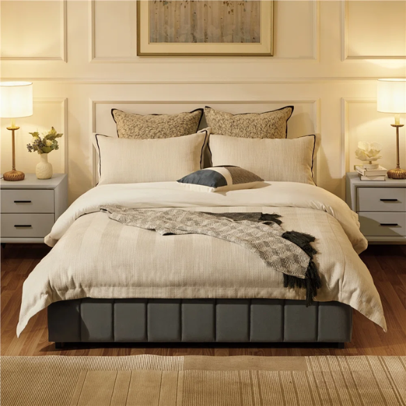 King Size Upholstered Platform Storage Bed with Velvet Fabric, Channel-Tufted Accents, and Built-In Drawers for Extra Storage
