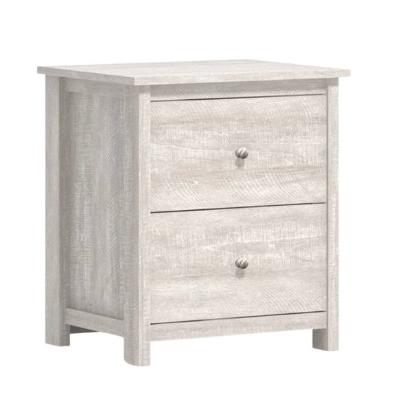 2-Drawer Nightstand – Neutral Engineered Wood, Streamlined Rectangular Design, Four Block Legs, Convenient Storage with Roller-Glide Drawers & Metal Knobs, Perfect for Traditional & Contemporary Bedroom