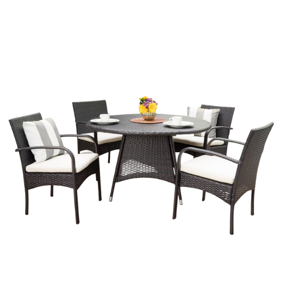 5-Piece Outdoor Wicker Dining Set | Includes Water-Resistant Cushions for Comfort and Durability