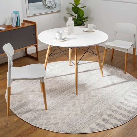Southwestern-Inspired Geometric Rug – Gray Diamond, Chevron & Dot Patterns on Off-White, Stain-Resistant, Perfect for High-Traffic Areas