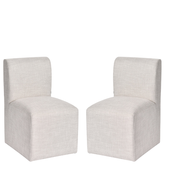 Neutral Beige Linen Upholstered Rolling Dining Chair with Casters – Comfortable Accent Seating