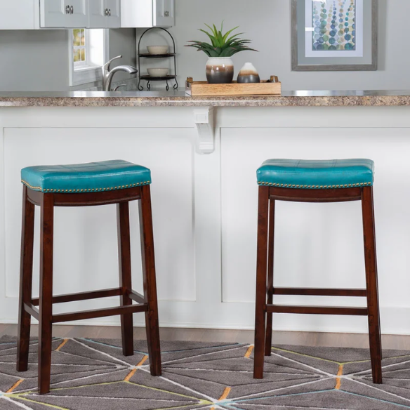 Backless Upholstered Counter Stool – Sturdy Wood Frame, Faux Leather Seat with Nailhead Trim & Double-Needle Stitching for Stylish and Durable Seating