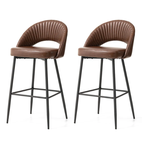 Set of 2 41" Modern Tapered Leg High Bar Stools with Leatherette Backrest and Fabric Seat – Stylish & Contemporary Design for Home or Commercial Spaces