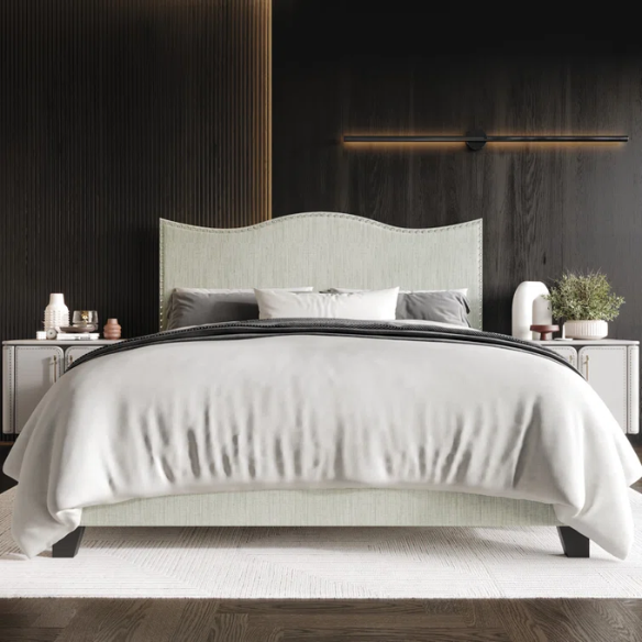 Sleek Upholstered Standard Bed – Full/Double Size in Solid Color Polyester with Stylish, Versatile Design
