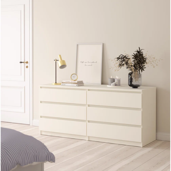 Versatile 60.5" 6-Drawer Double Dresser with Smooth Metal Glides and Clean-Lined Silhouette