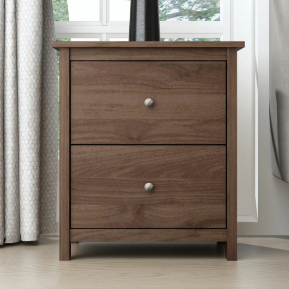 2-Drawer Nightstand – Neutral Engineered Wood, Streamlined Rectangular Design, Four Block Legs, Convenient Storage with Roller-Glide Drawers & Metal Knobs, Perfect for Traditional & Contemporary Bedroom