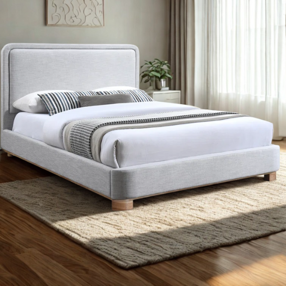 Elegant Upholstered Panel Bed – Full/Double Size with Solid Wooden Base & Textured Linen Fabric Frame for a Luxurious Look