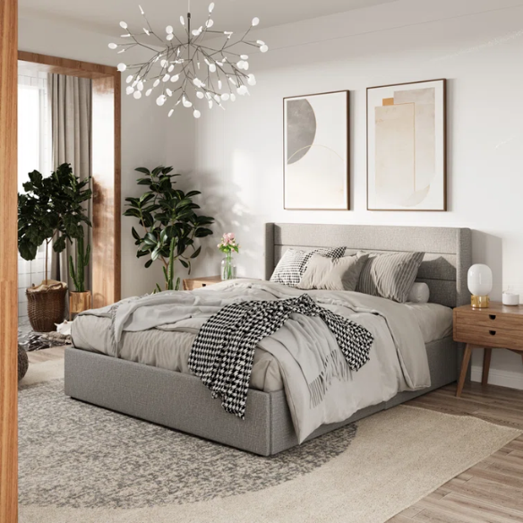 Luxurious Linen Upholstered Hydraulic Lift-Up Storage Platform Bed – Full/Double Size with Sleek Design & Maximized Space