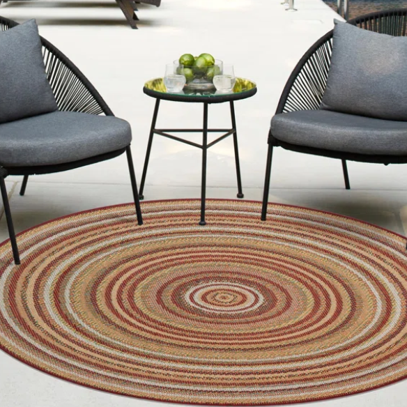 Coastal-Inspired Geometric Rug – Fade & Stain-Resistant, Burgundy,Ivory,Orange,Green,Blue Pattern, Ideal for Indoor/Outdoor Use