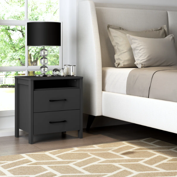 22.7" 2-Drawer Nightstand – Space-Saving Modern Minimalism, Engineered Wood with Clean-Lined Silhouette, Neutral Finish, Open Cubby & 2 Spacious Drawers for Bedroom Storage, Ideal for Tech & Accessories