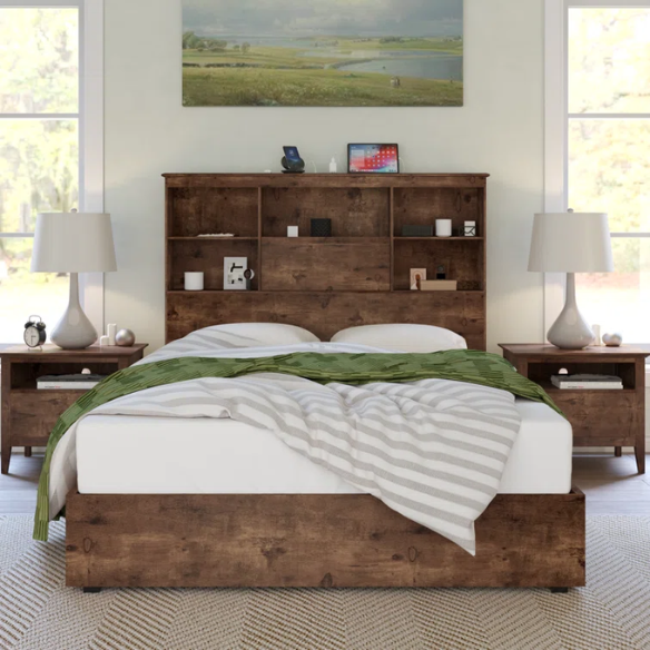 Innovative LED Bookcase Bed – Full/Double Size with Built-In Storage, Sleek Design, and LED Lighting for Modern Living