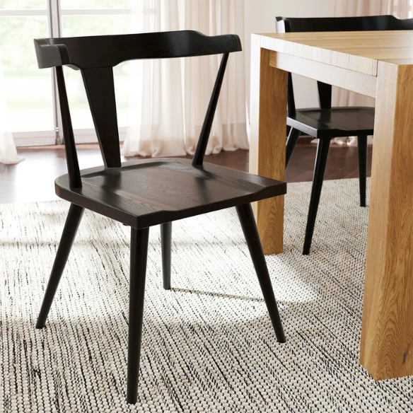 Solid Oak Dining Chair – Mid-Century Modern Splat Back, Tapered Legs, Non-Scratch Feet & Easy Assembly