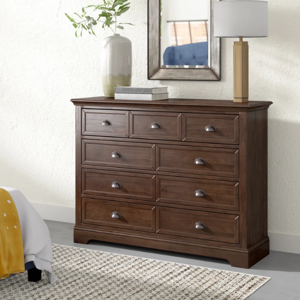 Traditional 9-Drawer Double Dresser with Beveled Edges, Picture Frame-Style Drawers