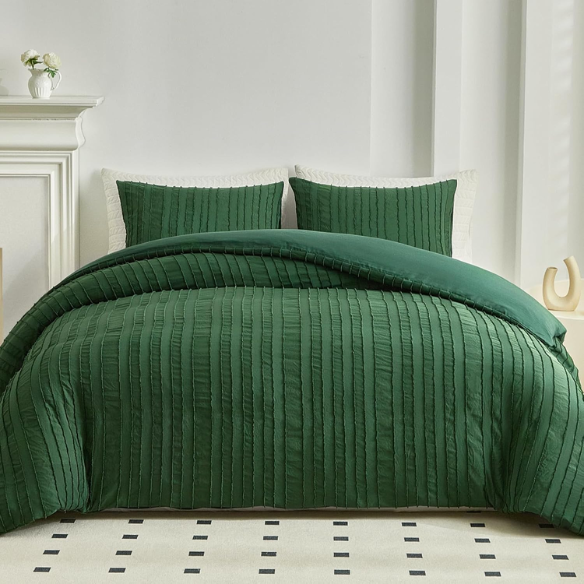 Luxurious Tufted Duvet Cover Set – Queen Size | Striped Textured Boho Bedding | Ultra-Soft Washed Microfiber | 3-Piece Set
