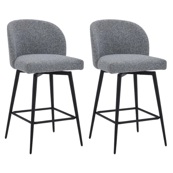 Set of 2 Counter Height Swivel Barstools – Mid-Century Modern Design, Padded Seat with High-Density Foam, 360° Swivel, Sturdy Iron Base, Footrest for Kitchen or Bar
