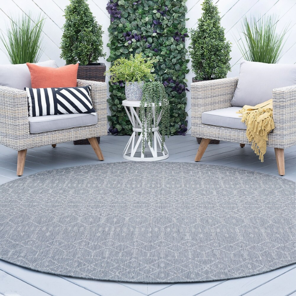 Boho-Inspired Greyish Blue & Ivory Geometric Rug – Fade & Stain-Resistant, Low-Pile, Perfect for High-Traffic Indoor/Outdoor Spaces