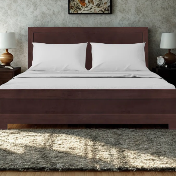 Neutral-Colored Solid Wood Queen Size Low Profile Platform Bed