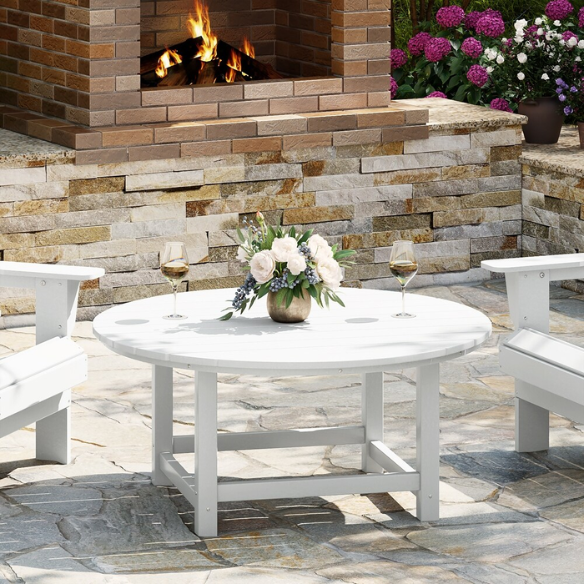 Outdoor Conversation Table – Stylish, Weather-Resistant Recycled Plastic Table with Slat-Style Top for Patios and Gardens