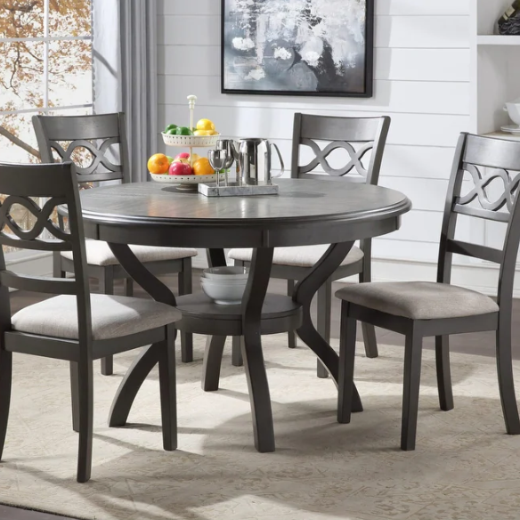 5-Piece Dining Set – Modern Farmhouse Round Table with Curvy Legs & X-Cross Chair Detail