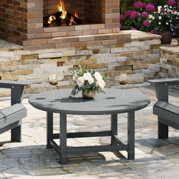 Outdoor Conversation Table – Stylish, Weather-Resistant Recycled Plastic Table with Slat-Style Top for Patios and Gardens