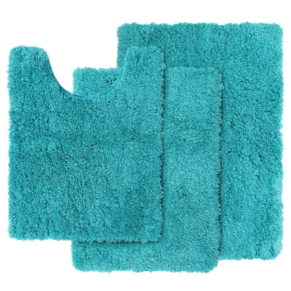 Teal Shaggy Bath Rug Set – Ultra-Soft Microfiber Non-Slip Bathroom Mat with Rubber Backing (2 or 3-Piece Set)