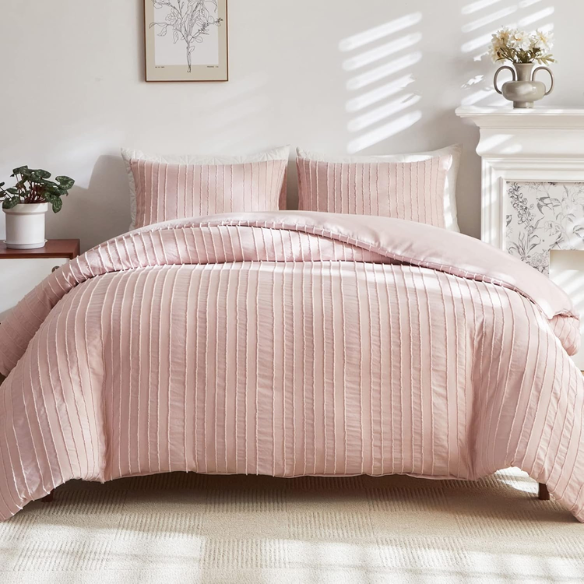Luxurious Tufted Duvet Cover Set – Queen Size | Striped Textured Boho Bedding | Ultra-Soft Washed Microfiber | 3-Piece Set