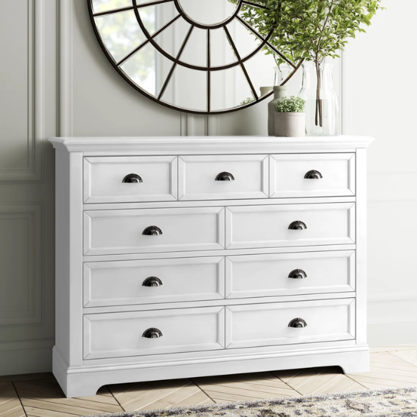 Traditional 9-Drawer Double Dresser with Beveled Edges, Picture Frame-Style Drawers