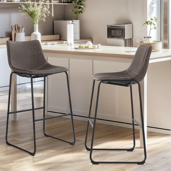 Square PU Leather Counter Height Bar Stools with Backrest – Set of 2 | Vintage-Inspired, Comfortable, and Easy to Assemble