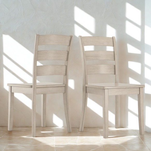 Farmhouse Ladder Back Dining Chairs – Set of 2 | Solid Wood, Distressed Finish