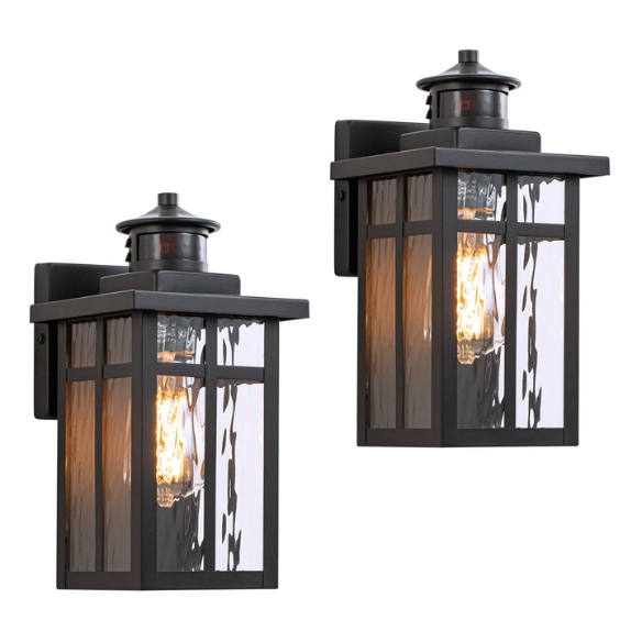 2-Pack Matte Black Outdoor Wall Lantern Sconces with Water Glass – Classic Lantern Design, Weather-Resistant, Ideal for Front Porch, Garage, and Outdoor Spaces