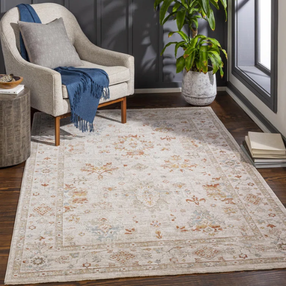 Elegant Oriental Rug – Stain-Resistant, High-Low Pile, Machine Woven with Fringed Detailing