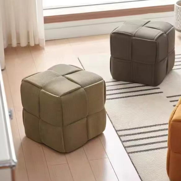 Olive Green Corduroy Ottoman – Stylish, Comfortable Footrest with Solid Wood Frame
