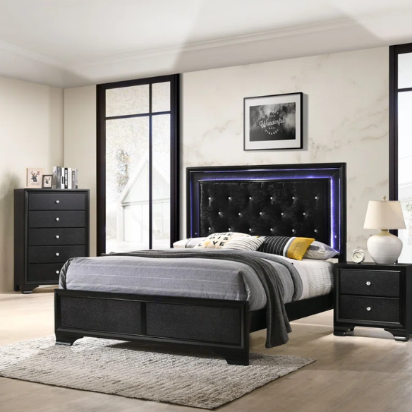 LED-Lit Black Framed 3-Piece Twin Bedroom Set – Modern, Stylish, & Illuminated Design