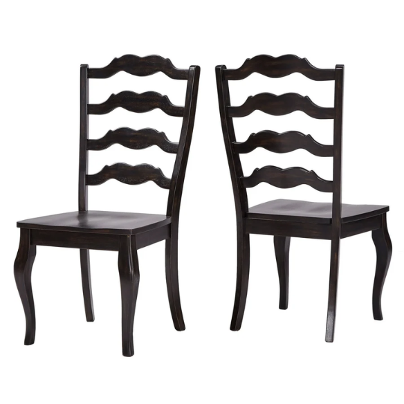 Rustic Ladder Back Solid Wood Dining Chairs (Set of 2) – Farmhouse Style Kitchen or Dining Room Seating