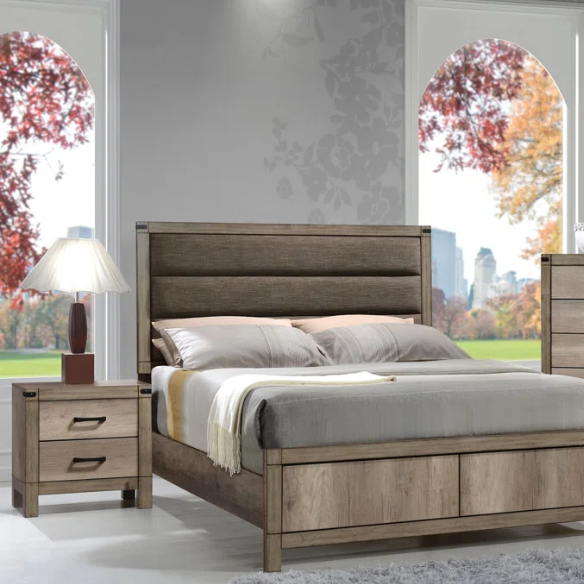 Rustic Light Brown 5-Piece Queen Upholstered Panel Bedroom Set – Warm, Stylish, and Durable