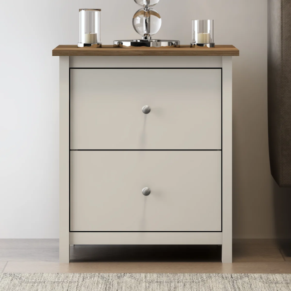 2-Drawer Nightstand – Neutral Engineered Wood, Streamlined Rectangular Design, Four Block Legs, Convenient Storage with Roller-Glide Drawers & Metal Knobs, Perfect for Traditional & Contemporary Bedroom