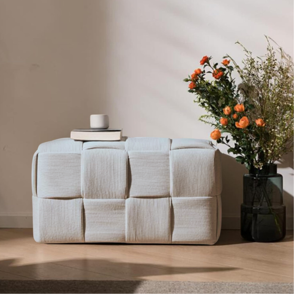 Light Blue Velvet Ottoman Cube – Modern Design with Soft Fabric and Durable Wood Frame