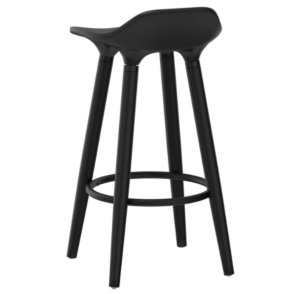 Set of 2 Mid-Century Modern 26" Counter Stools – Stylish ABS Plastic Seat with Wood Accents, Black Finished Legs & Footrest for Contemporary Kitchen or Bar