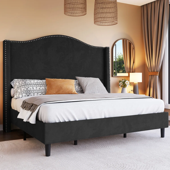 Luxurious Velvet Upholstered Metal Platform Bed – Full/Double Size with Sleek & Stylish Design