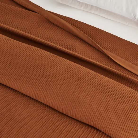 Cotton Waffle Weave Bed Blanket – Terracotta | All-Season Breathable Layer