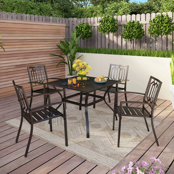 5-Piece E-Coated Metal Outdoor Patio Dining Set with Stackable Chairs – Durable, Comfortable, and Stylish for Your Outdoor Entertaining
