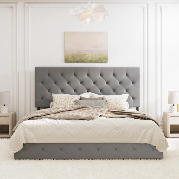 King Size Upholstered Platform Storage Bed with Spacious Drawers, Quiet Structure, and Sleek Minimalist Design